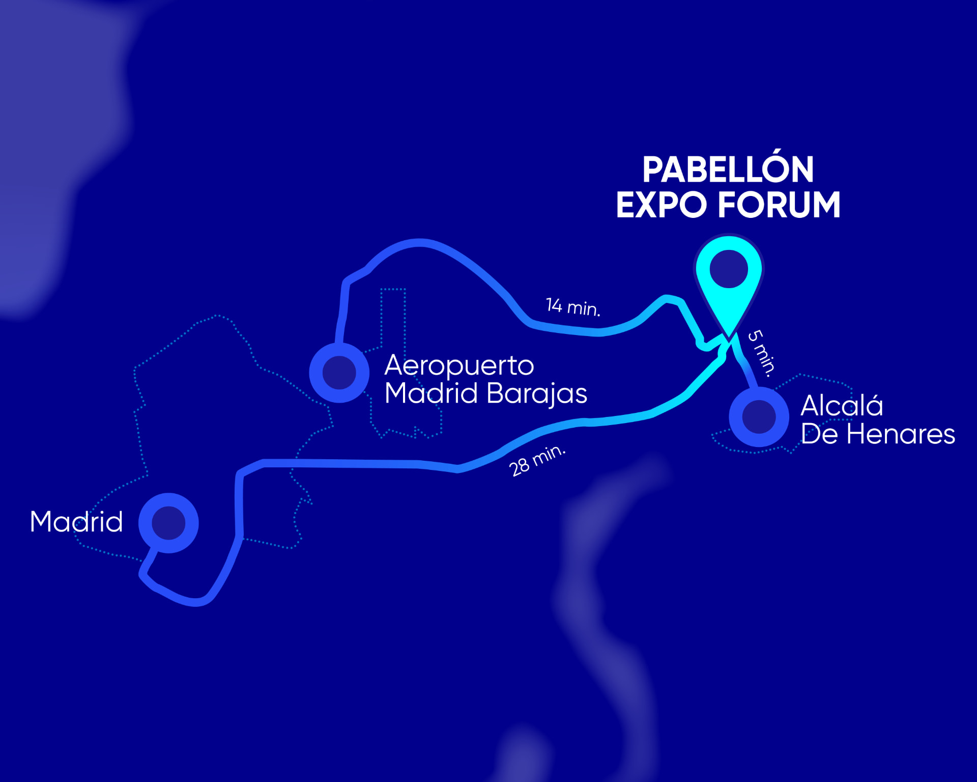 Cómo llegar al Pabellón Expo Forum desde Madrid, el aeropuerto de Barajas y Alcalá de Henares